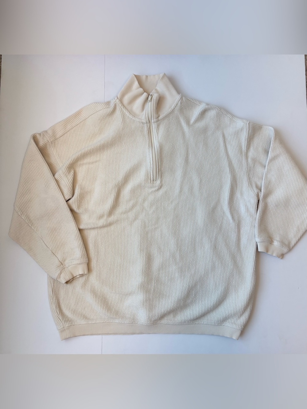 Aerie Off-White Ribbed Half-Zip Oversized Sweater Small - Picture 1 of 5